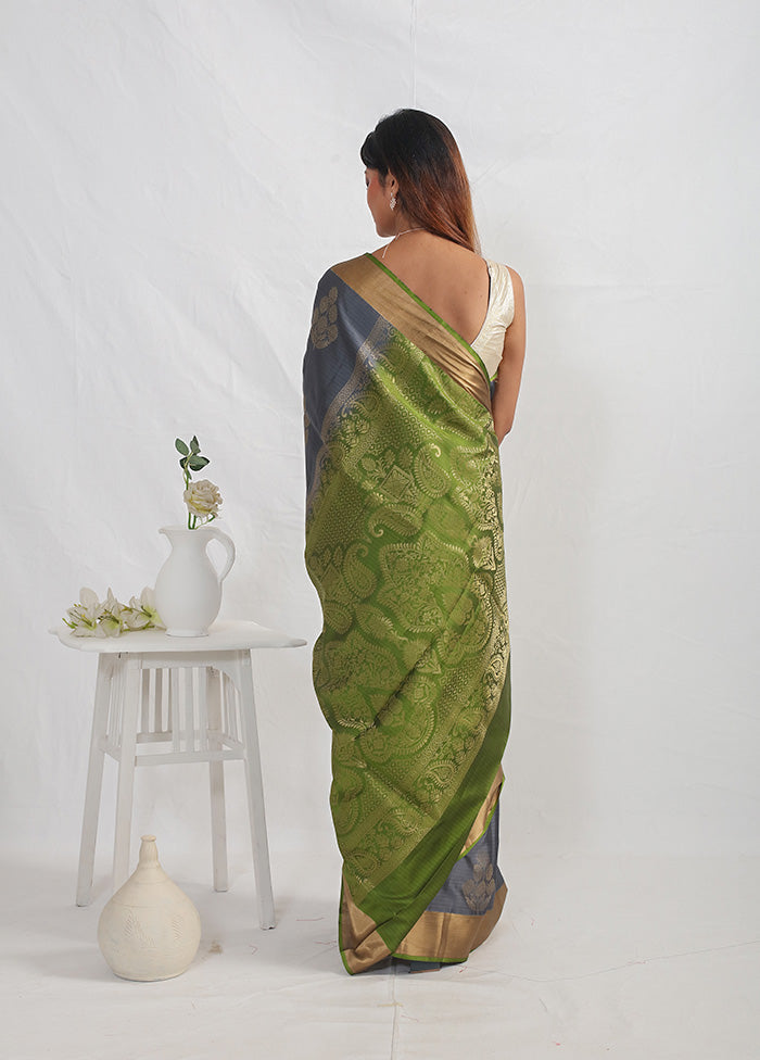 Grey Kanjivaram Pure Silk Saree With Blouse Piece - Indian Silk House Agencies