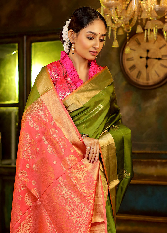 Green Kanjivaram Pure Silk Saree With Blouse Piece - Indian Silk House Agencies