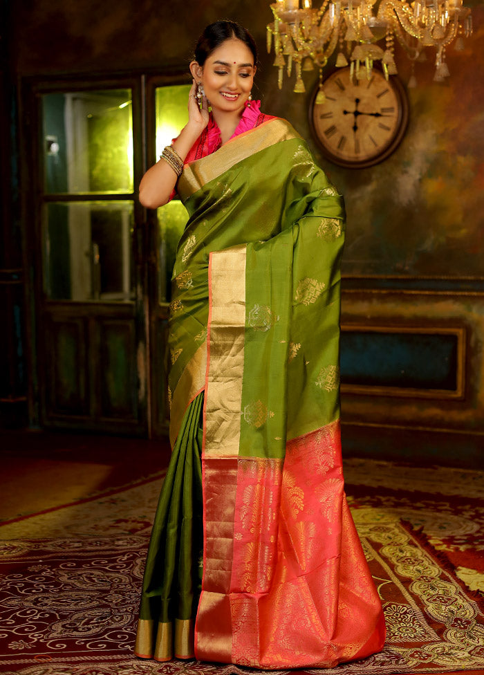 Green Kanjivaram Pure Silk Saree With Blouse Piece - Indian Silk House Agencies