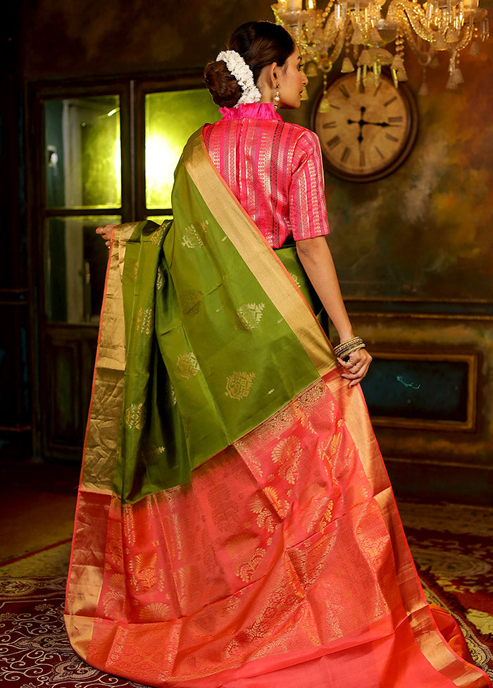 Green Kanjivaram Pure Silk Saree With Blouse Piece - Indian Silk House Agencies