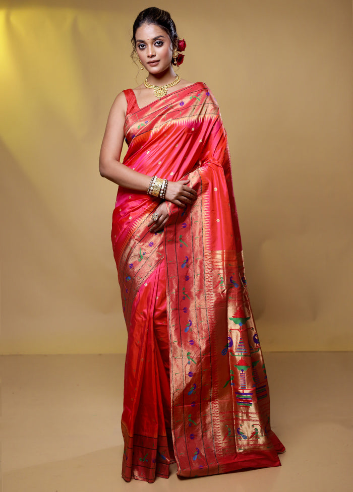 Pink Handloom Kanchipuram Pure Silk Saree With Blouse Piece