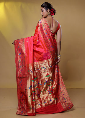 Pink Handloom Kanchipuram Pure Silk Saree With Blouse Piece