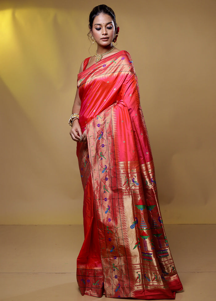 Pink Handloom Kanchipuram Pure Silk Saree With Blouse Piece