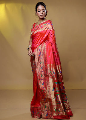 Pink Handloom Kanchipuram Pure Silk Saree With Blouse Piece