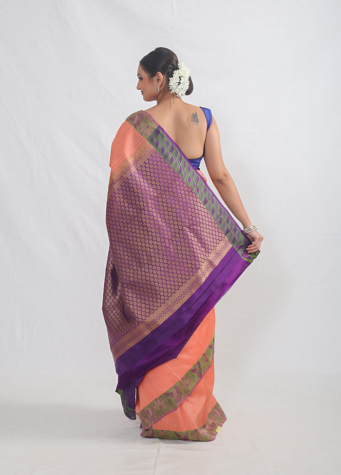 Peach Kanjivaram Pure Silk Saree With Blouse Piece - Indian Silk House Agencies