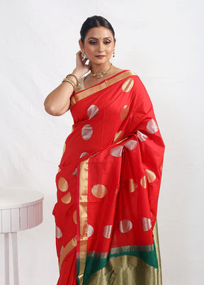 Red Kanjivaram Silk Saree With Blouse Piece - Indian Silk House Agencies