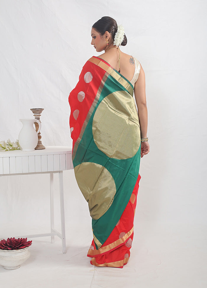 Red Kanjivaram Silk Saree With Blouse Piece - Indian Silk House Agencies