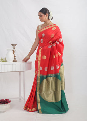 Red Kanjivaram Silk Saree With Blouse Piece - Indian Silk House Agencies