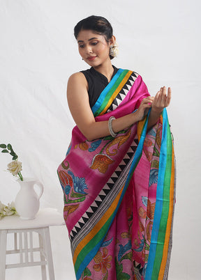 Pink Printed Pure Silk Saree With Blouse Piece - Indian Silk House Agencies