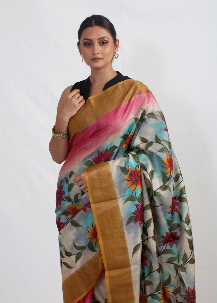 Multicolor Tussar Silk Saree With Blouse Piece - Indian Silk House Agencies