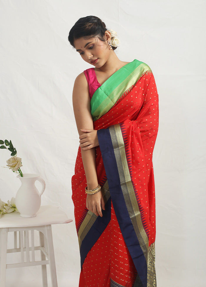 Red Kanjivaram Silk Saree With Blouse Piece - Indian Silk House Agencies