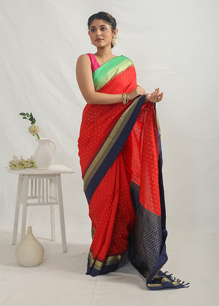 Red Kanjivaram Silk Saree With Blouse Piece - Indian Silk House Agencies