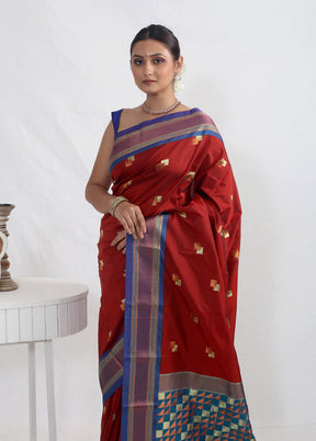 Maroon Kanjivaram Silk Saree With Blouse Piece - Indian Silk House Agencies