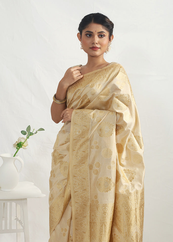 Cream Dupion Silk Saree With Blouse Piece - Indian Silk House Agencies