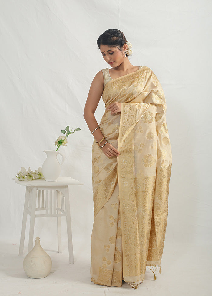 Cream Dupion Silk Saree With Blouse Piece - Indian Silk House Agencies