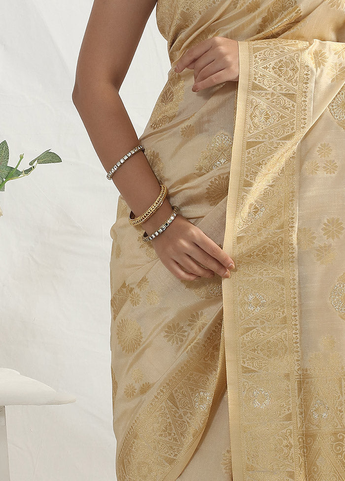 Cream Dupion Silk Saree With Blouse Piece - Indian Silk House Agencies