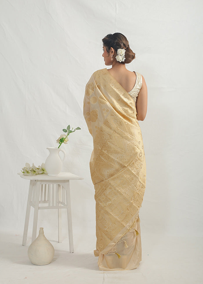 Cream Dupion Silk Saree With Blouse Piece - Indian Silk House Agencies