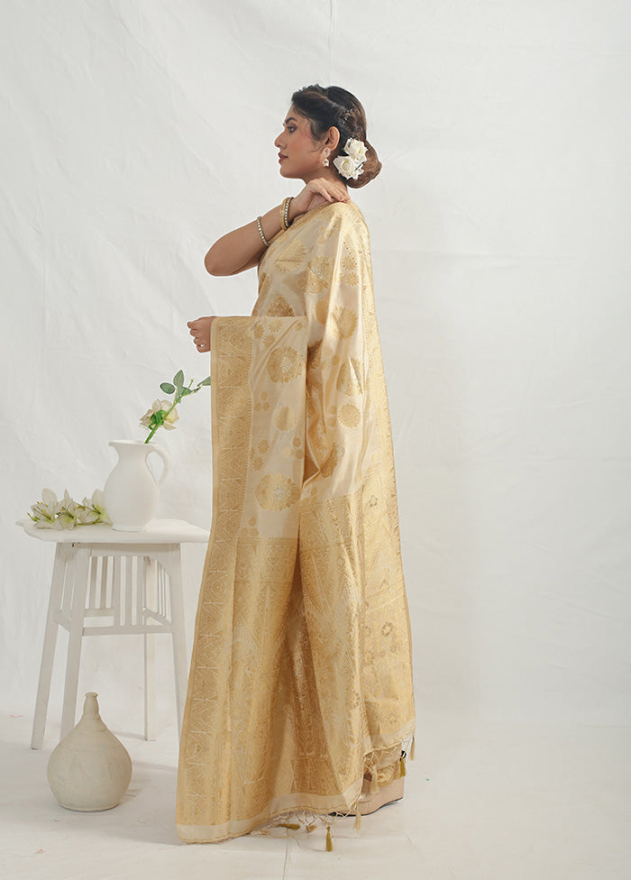 Cream Dupion Silk Saree With Blouse Piece - Indian Silk House Agencies