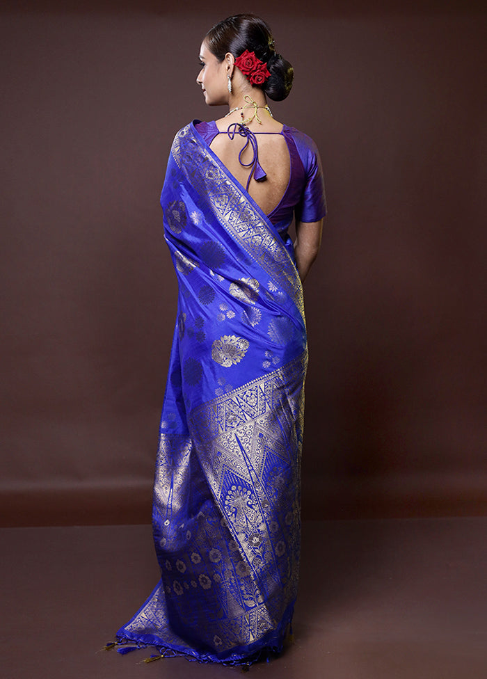 Blue Dupion Silk Saree With Blouse Piece