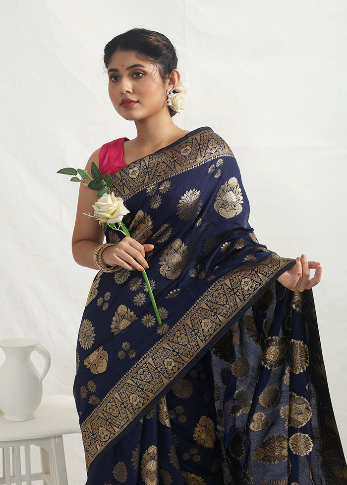 Blue Dupion Silk Saree With Blouse Piece - Indian Silk House Agencies