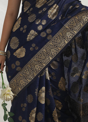 Blue Dupion Silk Saree With Blouse Piece - Indian Silk House Agencies