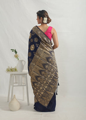 Blue Dupion Silk Saree With Blouse Piece - Indian Silk House Agencies