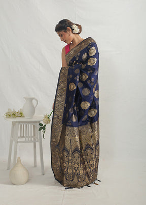 Blue Dupion Silk Saree With Blouse Piece - Indian Silk House Agencies