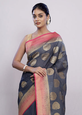 Grey Dupion Silk Saree With Blouse Piece - Indian Silk House Agencies