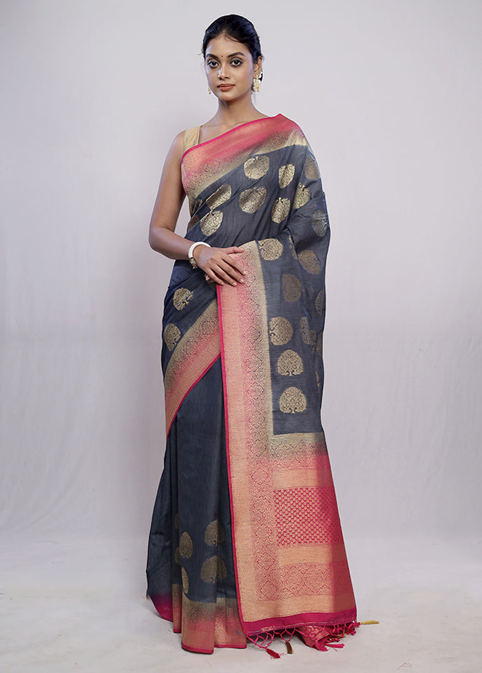 Grey Dupion Silk Saree With Blouse Piece - Indian Silk House Agencies