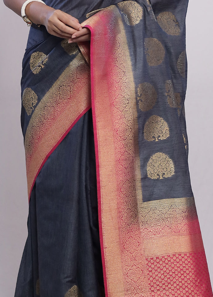 Grey Dupion Silk Saree With Blouse Piece - Indian Silk House Agencies