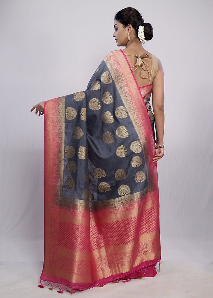 Grey Dupion Silk Saree With Blouse Piece - Indian Silk House Agencies