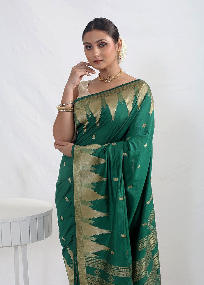 Green Dupion Silk Saree With Blouse Piece - Indian Silk House Agencies