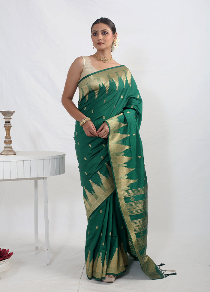 Green Dupion Silk Saree With Blouse Piece - Indian Silk House Agencies