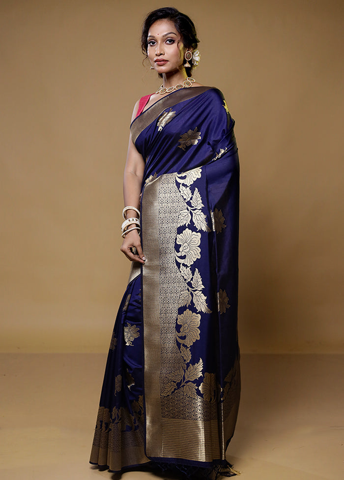 Blue Dupion Silk Saree With Blouse Piece