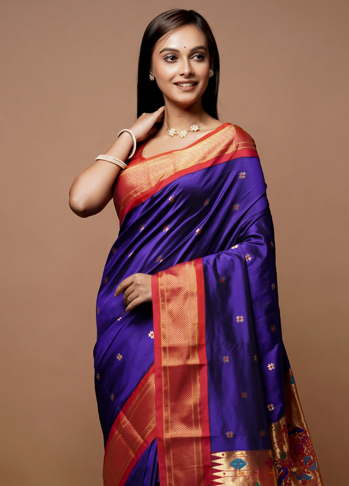 Blue Handloom Kanjivaram Pure Silk Saree With Blouse Piece