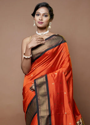 Rust Handloom Kanjivaram Pure Silk Saree With Blouse Piece