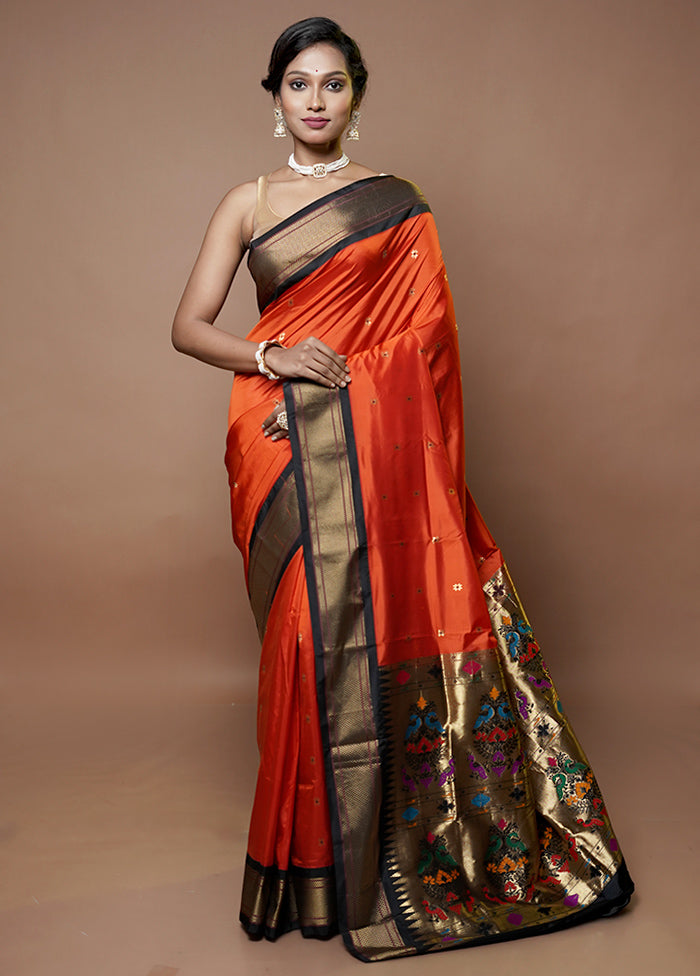 Rust Handloom Kanjivaram Pure Silk Saree With Blouse Piece