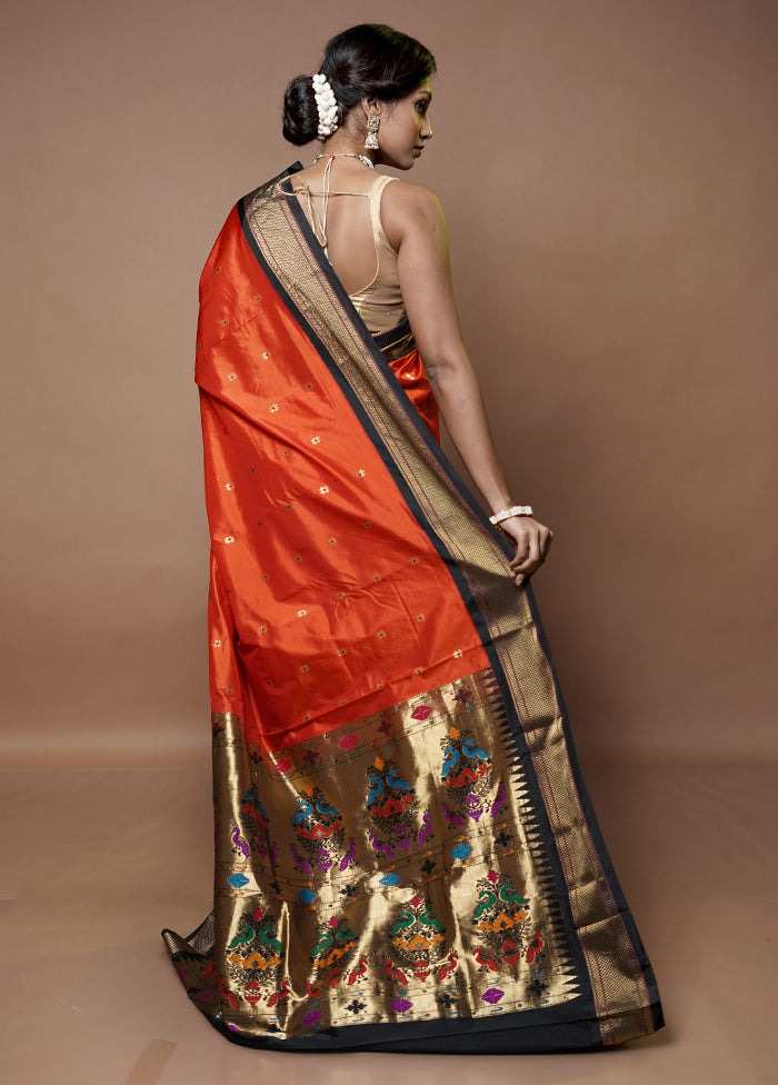 Rust Handloom Kanjivaram Pure Silk Saree With Blouse Piece