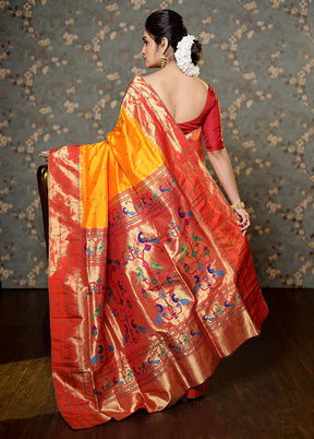 Rust Paithani Pure Silk Saree With Blouse Piece - Indian Silk House Agencies