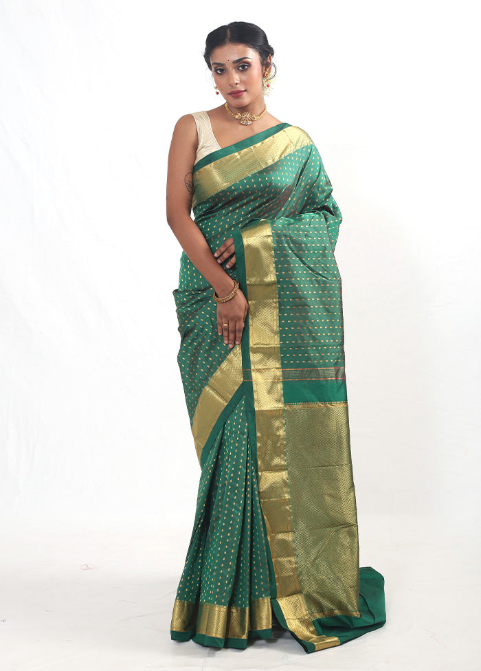 Green Kanjivaram Silk Saree With Blouse Piece - Indian Silk House Agencies