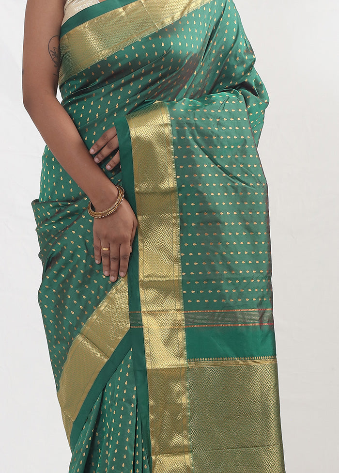 Green Kanjivaram Silk Saree With Blouse Piece - Indian Silk House Agencies