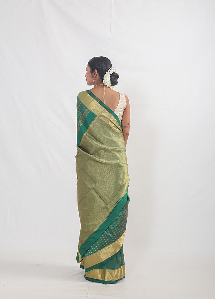 Green Kanjivaram Silk Saree With Blouse Piece - Indian Silk House Agencies