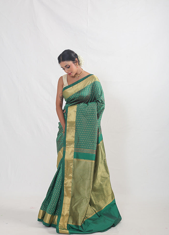 Green Kanjivaram Silk Saree With Blouse Piece - Indian Silk House Agencies