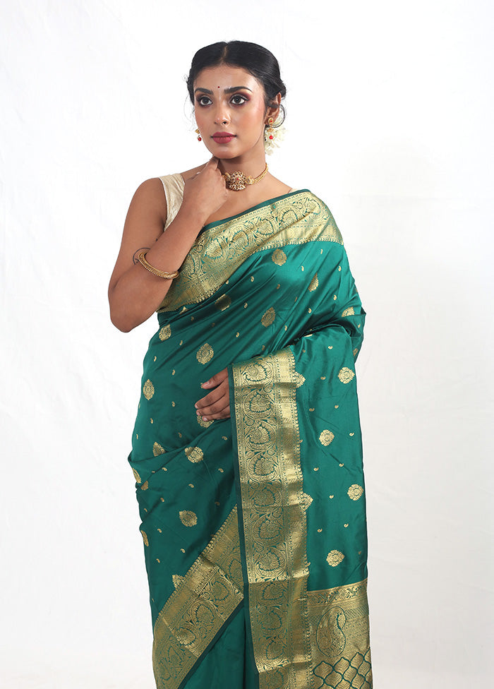 Peacock Green Kanjivaram Silk Saree With Blouse Piece - Indian Silk House Agencies