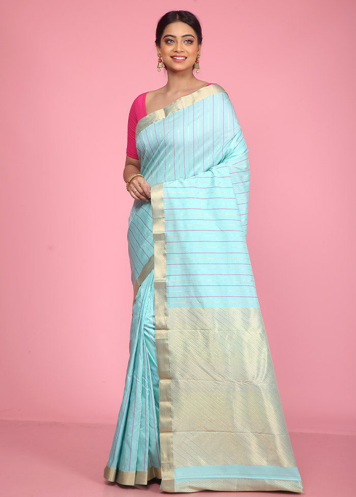 Blue Kanjivaram Silk Saree With Blouse Piece - Indian Silk House Agencies