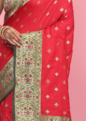 Red Dupion Silk Saree With Blouse Piece - Indian Silk House Agencies