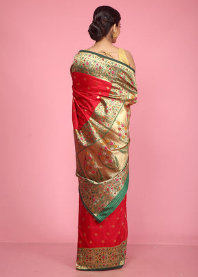 Red Dupion Silk Saree With Blouse Piece - Indian Silk House Agencies