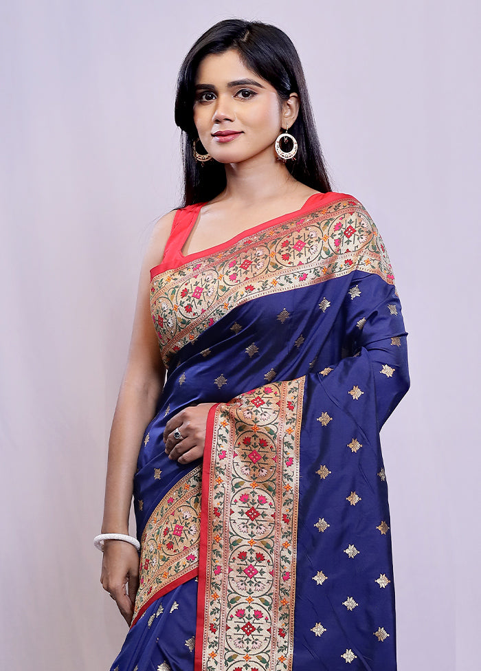 Blue Dupion Silk Saree With Blouse Piece - Indian Silk House Agencies