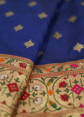 Blue Dupion Silk Saree With Blouse Piece - Indian Silk House Agencies