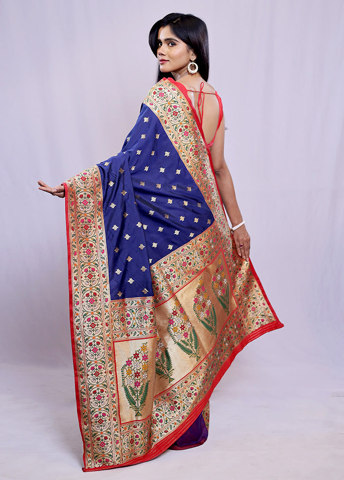 Blue Dupion Silk Saree With Blouse Piece - Indian Silk House Agencies